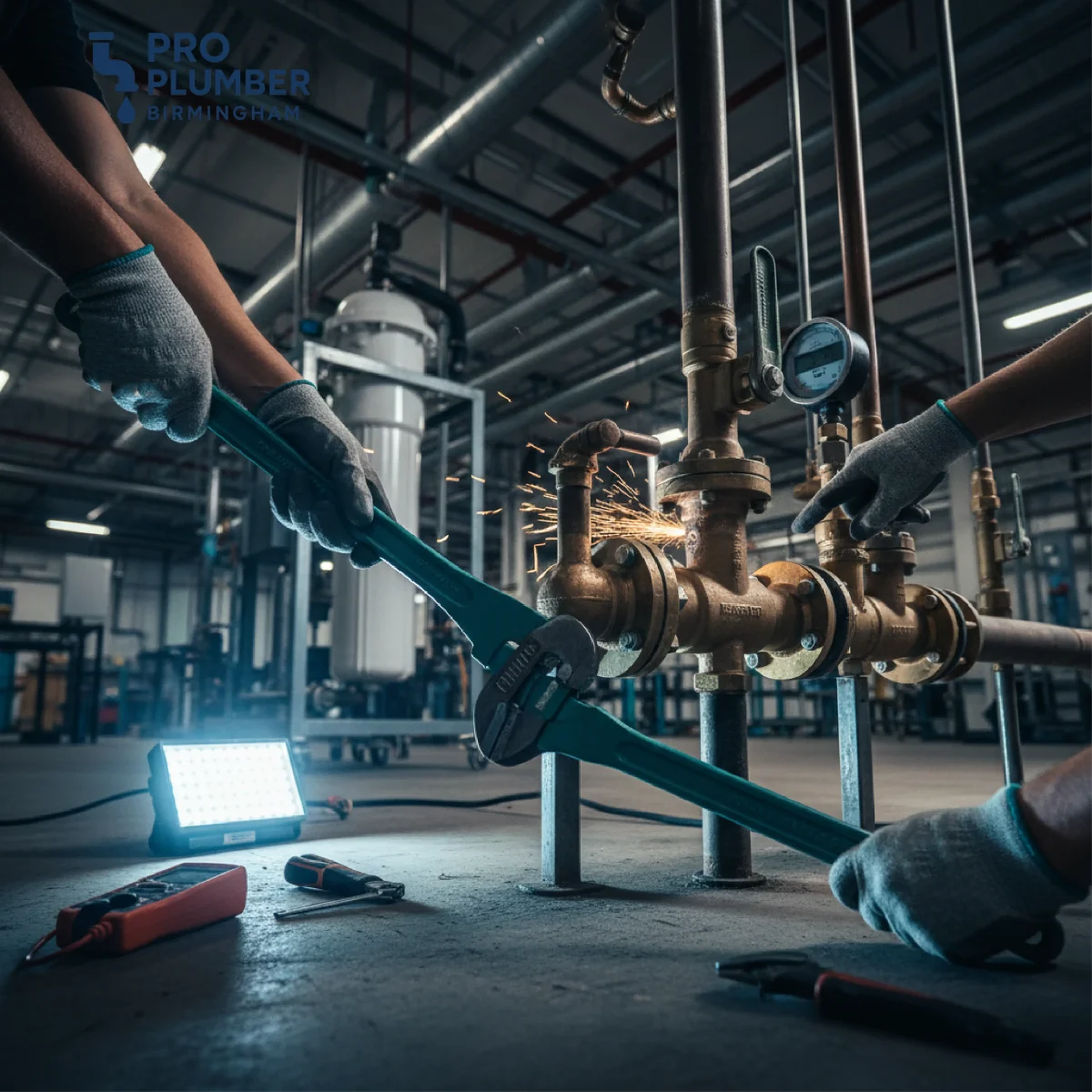 Pro Plumber Birmingham team providing Commercial Pipe and Fixture Services in a Birmingham, AL business, showcasing Plumbing Services Birmingham expertise.